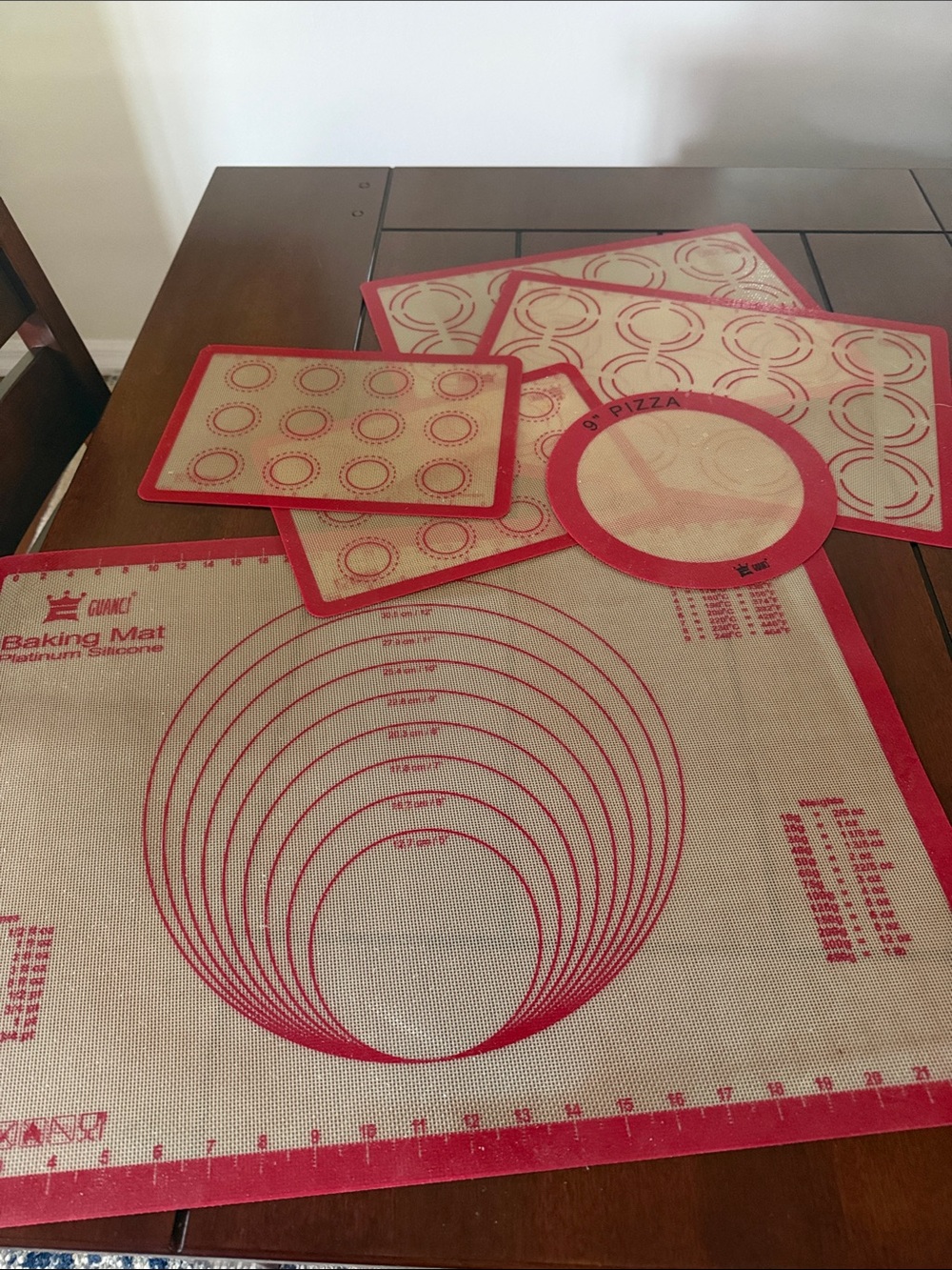 Red and Cream Silicone Baking Mat Set with Nonstick Surface